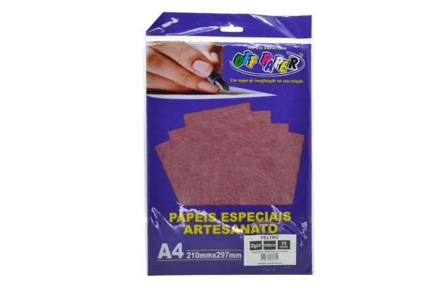 PAPEL FELTRO A4 VERMELHO 30G COM 10 FOLHAS OFF PAPER