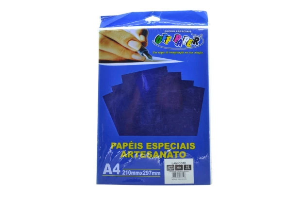PAPEL LAMICOTE AZUL A4 250G PACOTE COM 10 FOLHAS OFFPAPER