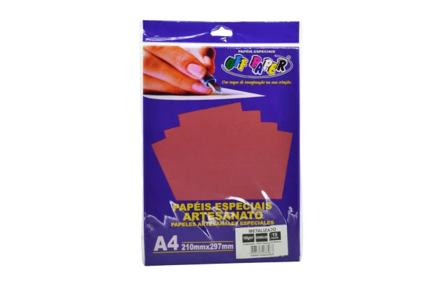 PAPEL LAMICOTE VERMELHO A4 250G PACOTE COM 10 FOLHAS OFFPAPER