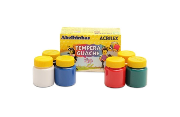 TINTA GUACHE 6 CORES 15ML CADA ACRILEX ABELHINHA 2020