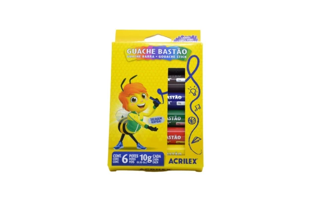 TINTA GUACHE 6 CORES EM BASTAO 10G 2007 ACRILEX