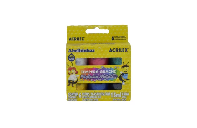TINTA GUACHE METALLIC 6 CORES 2002 ACRILEX