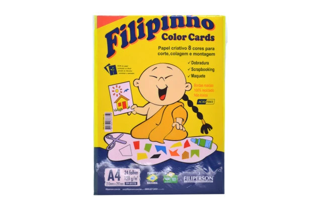 BLOCO DE PAPEL CRIATIVO COLOR CARDS A4 8 CORES 120G 24 FOLHAS - FILIPERSON 1775