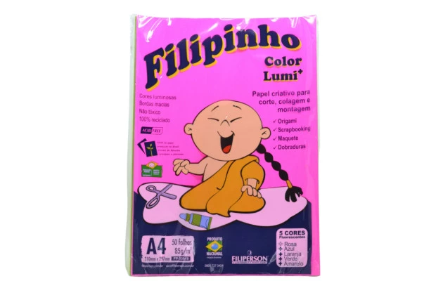 BLOCO DE PAPEL CRIATIVO COLOR LUMI A4 185G 5 CORES 50 FOLHAS - FILIPERSON 3819