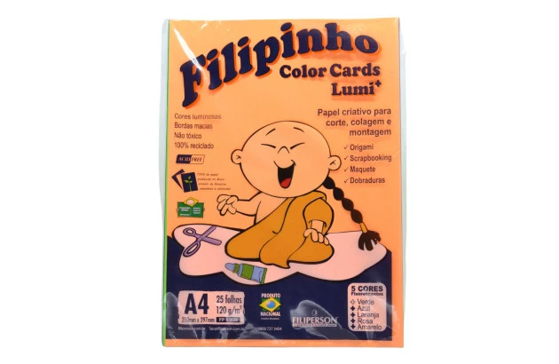 BLOCO DE PAPEL CRIATIVO COLOR CARDS LUMI A4 120G 5 CORES 25 FOLHAS - FILIPERSON 3820