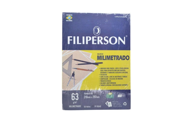BLOCO PAPEL MILIMETRADO A4 63G 50 FOLHAS 210X297MM | FILIPERSON 1640