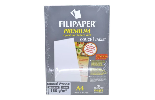 PAPEL COUCHÊ BRANCO PREMIUM A4 180G/M² 20 FOLHAS - FILIPERSON