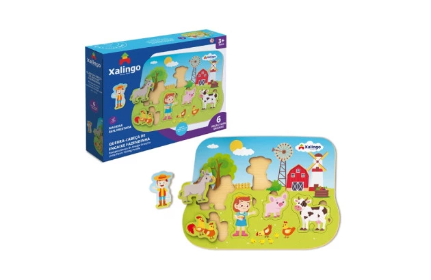 QUEBRA CABEÇA DE ENCAIXE FAZENDINHA 6 PCS XALINGO