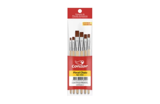 KIT PINCEL DE PELO CHATO ARTÍSTICO 06 UND 5502 CONDOR