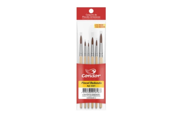 KIT PINCEL DE PELO REDONDO ARTÍSTICO 06 UND 5501 CONDOR