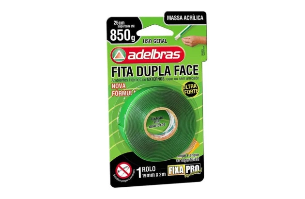 FITA DUPLA FACE MASSA ADESIVA FIXA PRO 19X2 ADELBRAS
