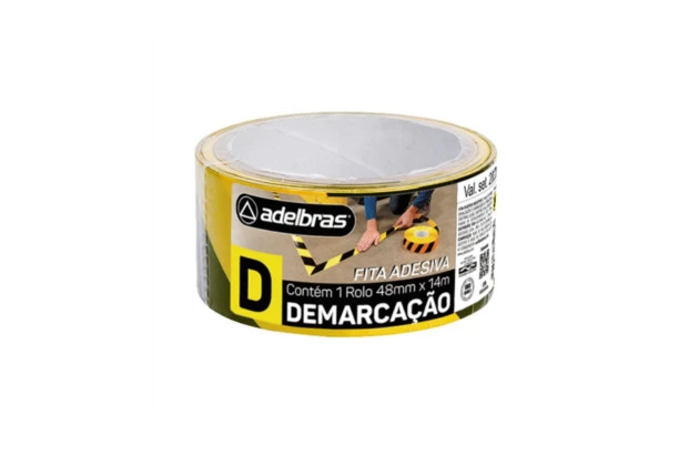 FITA ADESIVA PARA DEMARCAÇÃO DE SOLO 48MM X 14M ZEBRADA 910 | ADELBRAS