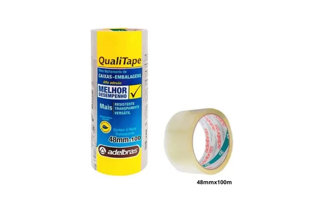 FITA ADESIVA TRANSPARENTE 48MM X 100M - PARA EMBALAGEM QUALITAPE 520– ACRÍLICO BASE ÁGUA | ADELBRAS