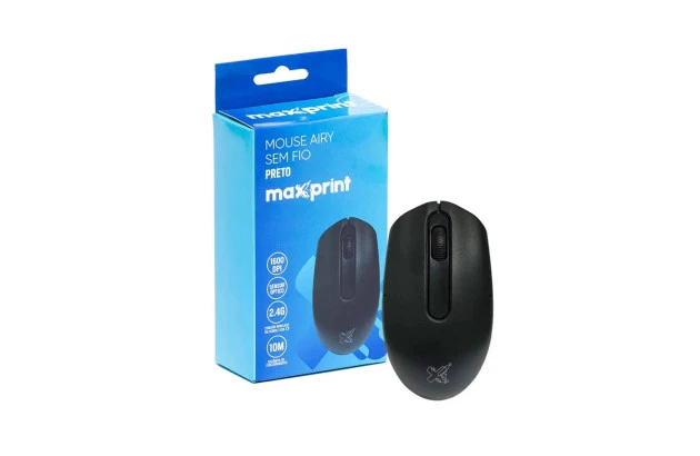 MOUSE SEM FIO AIRY 2.4G 1600DPI PRETO MAXPRINT - 60000139