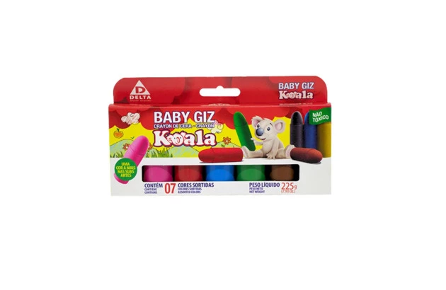 GIZÃO DE CERA BABY 7 CORES JUMBO 225G KOALA DELTA - 0008