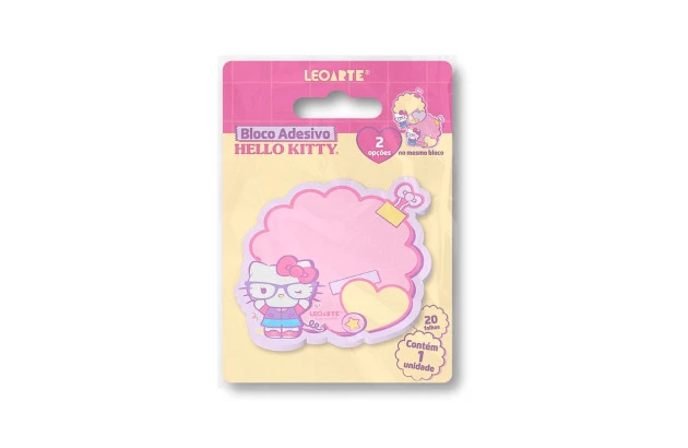 BLOCO ADESIVO HELLO KITTY FORMATO 1 BLOCO 20 FOLHAS 2 ESTAMPAS LEONORA - 10024
