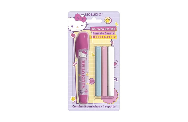 BORRACHA CANETA RETRÁTIL HELLO KITTY + 3 BORRACHAS LEO&LEO - 10193