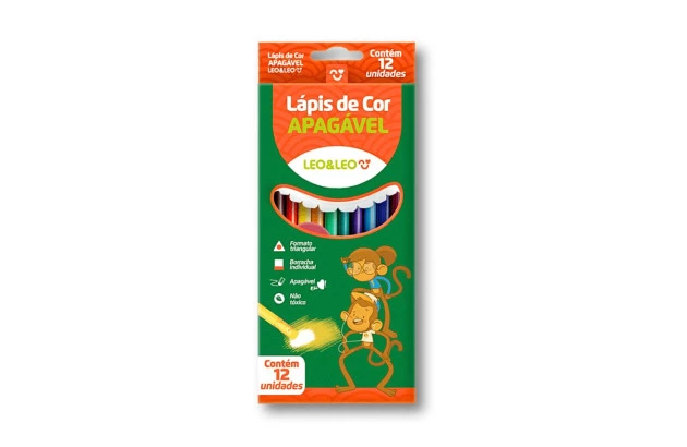 LÁPIS DE COR APAGÁVEL 12 CORES TRIANGULAR  LEO&LEO