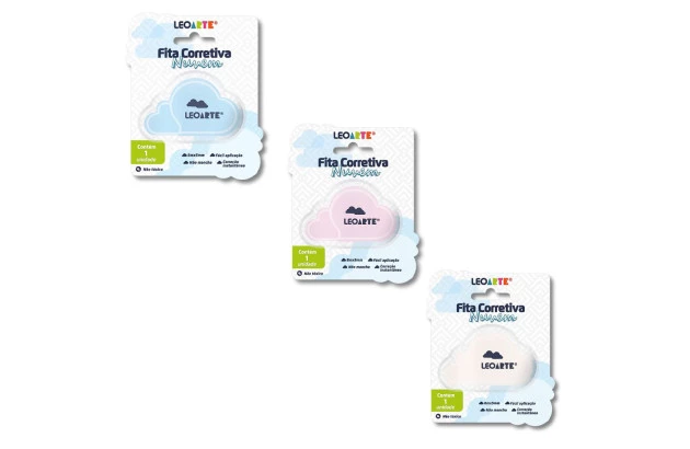 CORRETIVO EM FITA 8M X 5MM FORMATO NUVEM CORES SORTIDAS LEO&LEO - 10286