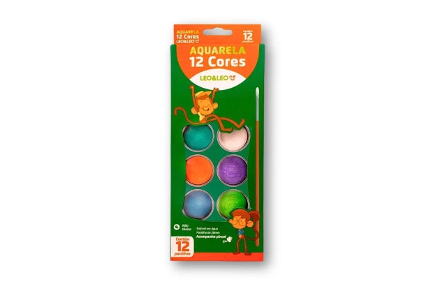 AQUARELA 12 CORES ESTOJO EM PASTILHA 28MM LEO&LEO - 4193