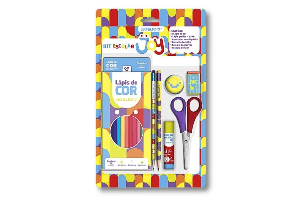 KIT ESCOLAR LÁPIS DE COR 12 CORES JOY COM 6 KITS INCLUSÃO - LEO&LEO 71618
