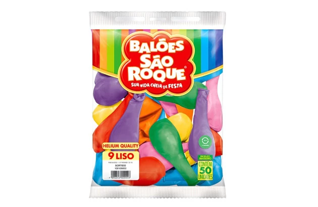 BALÃO LISO 9 POLEGADAS SORTIDO HELIUM QUALITY 50 UNDS SÃO ROQUE