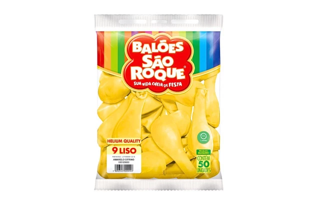BALÃO LISO 9 POLEGADAS AMARELO CITRINO HELIUM QUALITY 50 UNDS SÃO ROQUE