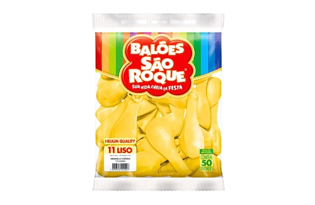BALÃO LISO 11 POLEGADAS AMARELO CITRINO HELIUM QUALITY 50 UNDS SÃO ROQUE