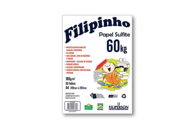 BLOCO DE PAPEL SULFITE A4 PESO 60KG 180G/M² BRANCO 50FLS - FILIPERSON 1780