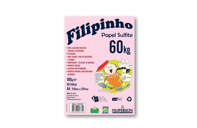 BLOCO DE PAPEL SULFITE A4 PESO 60KG 180G/M² 50FLS - ROSA FILIPERSON 1790