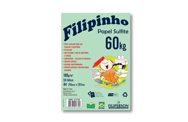 BLOCO DE PAPEL SULFITE A4 PESO 60KG 180G/M² VERDE 50FLS - FILIPERSON 1789