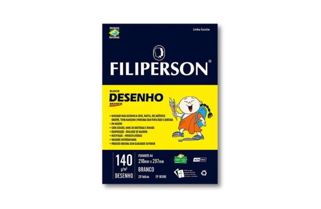 BLOCO DE DESENHO BRANCO A4 140G/M² 20 FOLHAS - FILIPERSON 1396