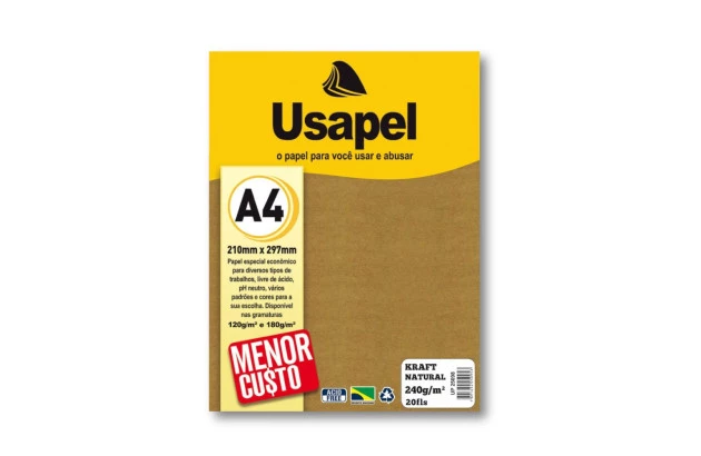 PAPEL KRAFT NATURAL A4 240G 25 FOLHAS - USAPEL 25099