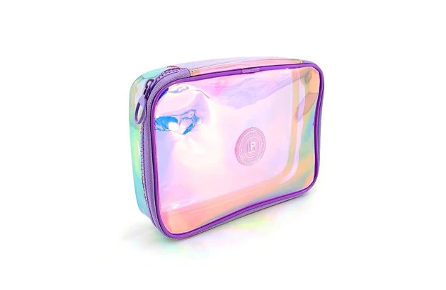 ESTOJO BOX ORGANIZADOR HOLOGRÁFICO LILÁS 21CM X 5CM X 15CM EM PVC