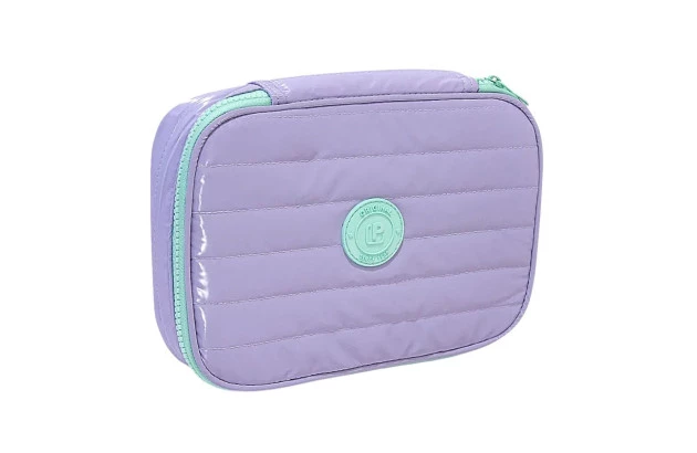 ESTOJO BOX ORGANIZADOR PUFFER COM COMPARTIMENTO LILÁS 23X18X5CM