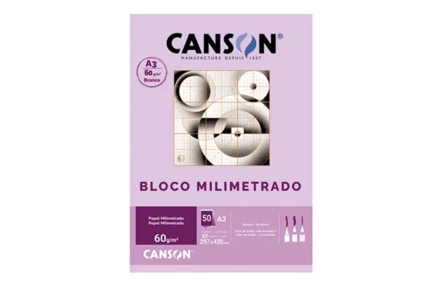 BLOCO SULFITE MILIMETRADO CANSON A3 60G/M² BRANCO 50 FOLHAS