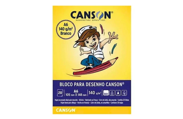 BLOCO DESENHO A6 140G/M² 20 FOLHAS BRANCO – LINHA ESCOLAR CANSON