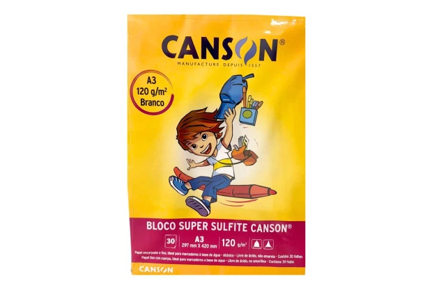 BLOCO DESENHO SUPER SULFITE A3 120G/M² 30 FOLHAS BRANCO – LINHA ESCOLAR CANSON
