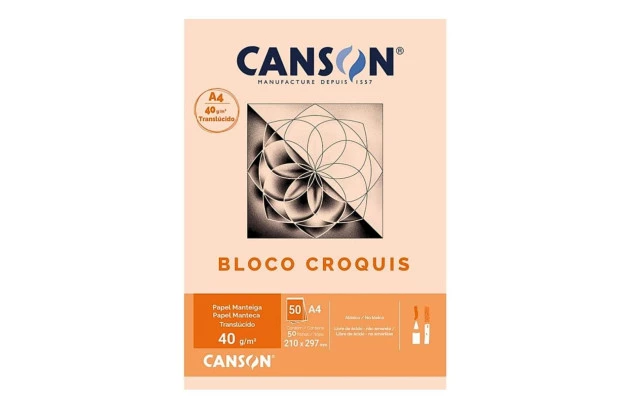 BLOCO CROQUIS MANTEIGA A4 40G/M² 50 FOLHAS TRANSLÚCIDO  – CANSON
