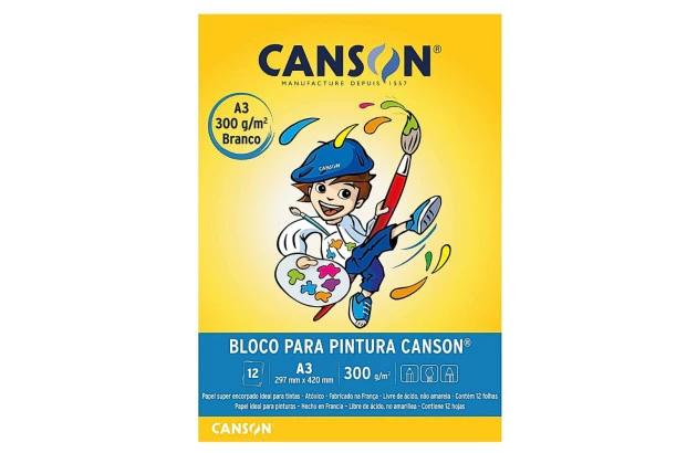 BLOCO DE PINTURA A3 300G/M² 12 FOLHAS BRANCO – LINHA ESCOLAR CANSON