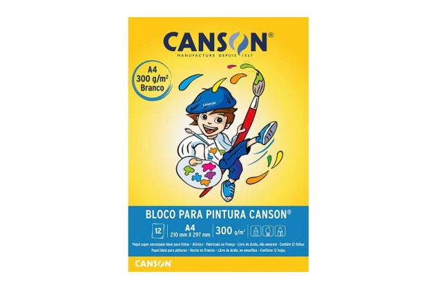 BLOCO DE PINTURA A4 300G/M² 12 FOLHAS BRANCO – LINHA ESCOLAR CANSON
