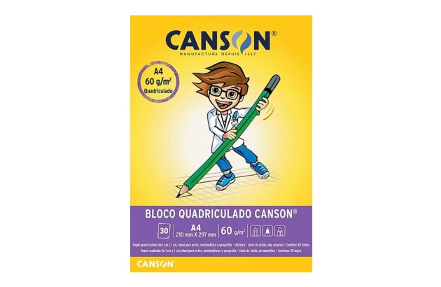 BLOCO QUADRICULADO A4 60G/M² 30 FOLHAS BRANCO 1CM X 1CM – LINHA ESCOLAR CANSON