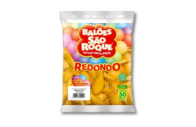 BALÃO LISO 7 POLEGADAS REDONDO AMARELO SOL 50 UNDS SÃO ROQUE