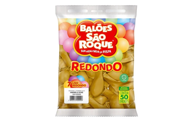 BALÃO LISO 7 POLEGADAS REDONDO AMARELO OCRE 50 UNDS SÃO ROQUE