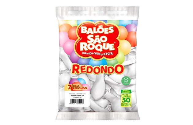 BALÃO LISO 7 POLEGADAS REDONDO BRANCO POLAR 50 UNDS SÃO ROQUE
