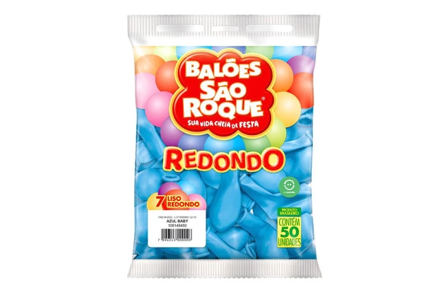 BALÃO LISO 7 POLEGADAS REDONDO AZUL BABY 50 UNDS SÃO ROQUE