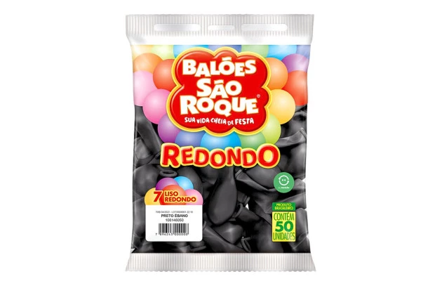 BALÃO LISO 7 POLEGADAS REDONDO PRETO EBANO 50 UNDS SÃO ROQUE