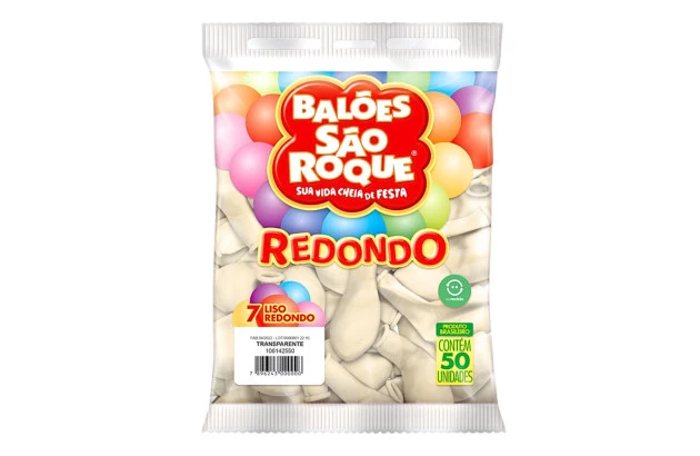 BALÃO LISO 7 POLEGADAS REDONDO TRANSPARENTE 50 UNDS SÃO ROQUE
