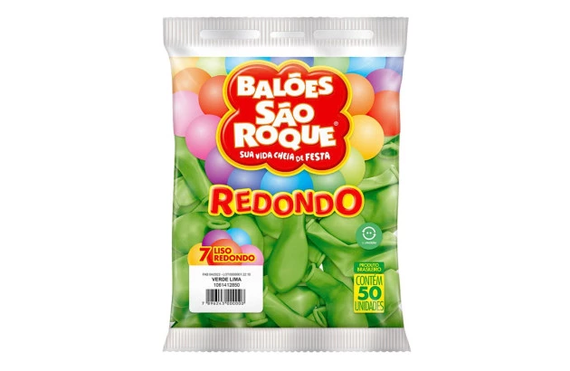 BALÃO LISO 7 POLEGADAS REDONDO VERDE LIMA 50 UNDS SÃO ROQUE