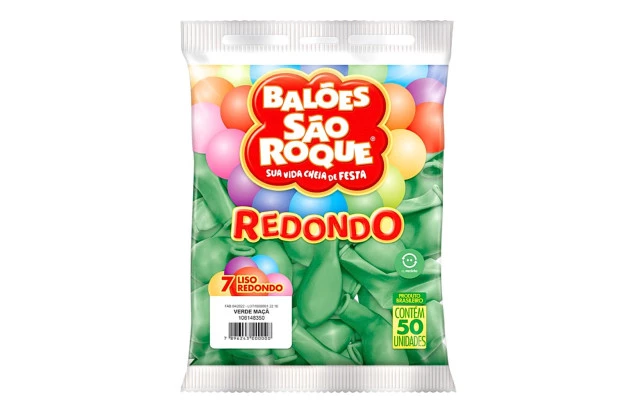 BALÃO LISO 7 POLEGADAS REDONDO VERDE MAÇA 50 UNDS SÃO ROQUE